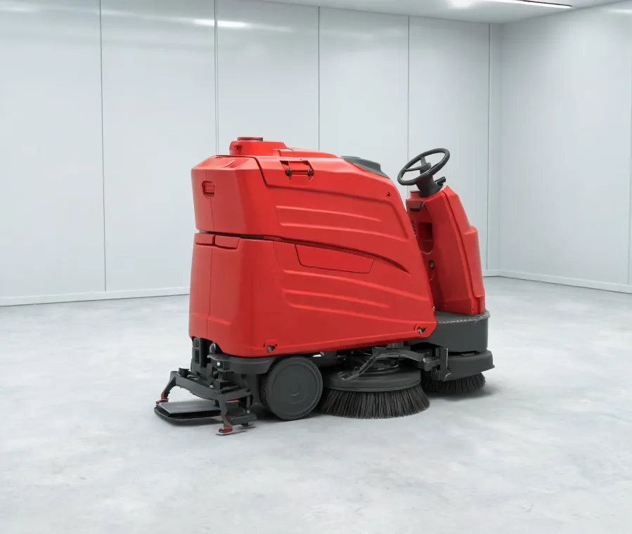 Close view of a Comac scrub deck and squeegee assembly